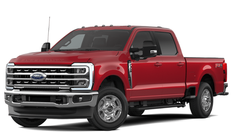 2026 Ford Super Duty F-350 XLT in Ruby Red Metallic Tinted Clearcoat — front three-quarter view